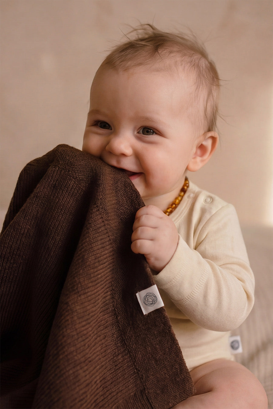 Wool Baby Blanket / Children's Blanket Knitted - Merino Wool - Brunette