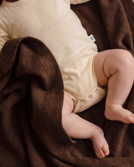 Wollen Babydeken / Kinderdeken Gebreid - Merinowol - Brunette