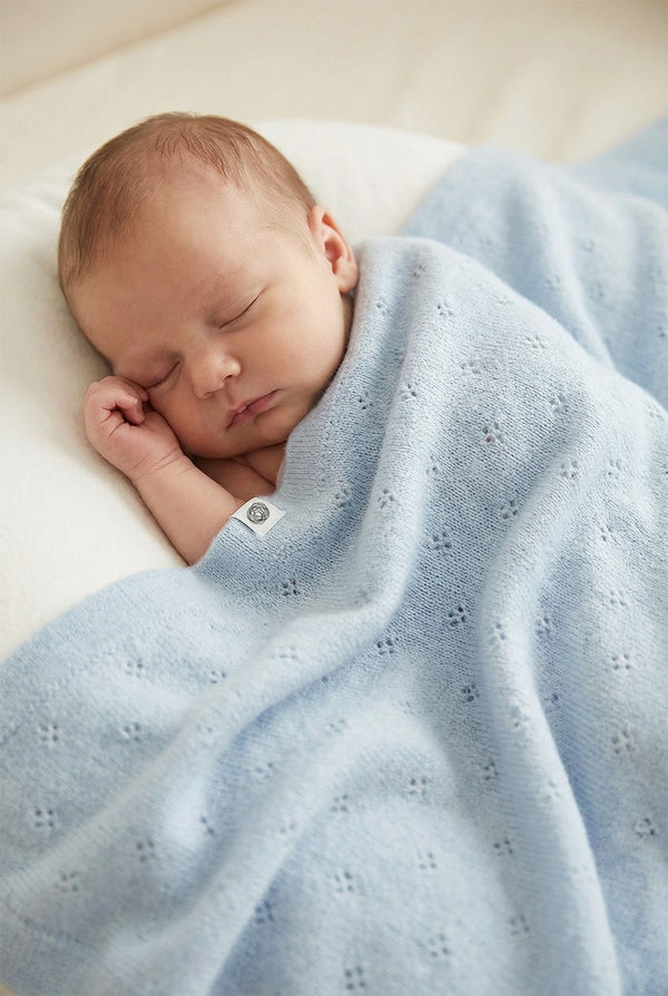 Wollen Babydeken / Kinderdeken  / Wikkeldeken - Pointelle Gebreid  - Merinowol - Georgia