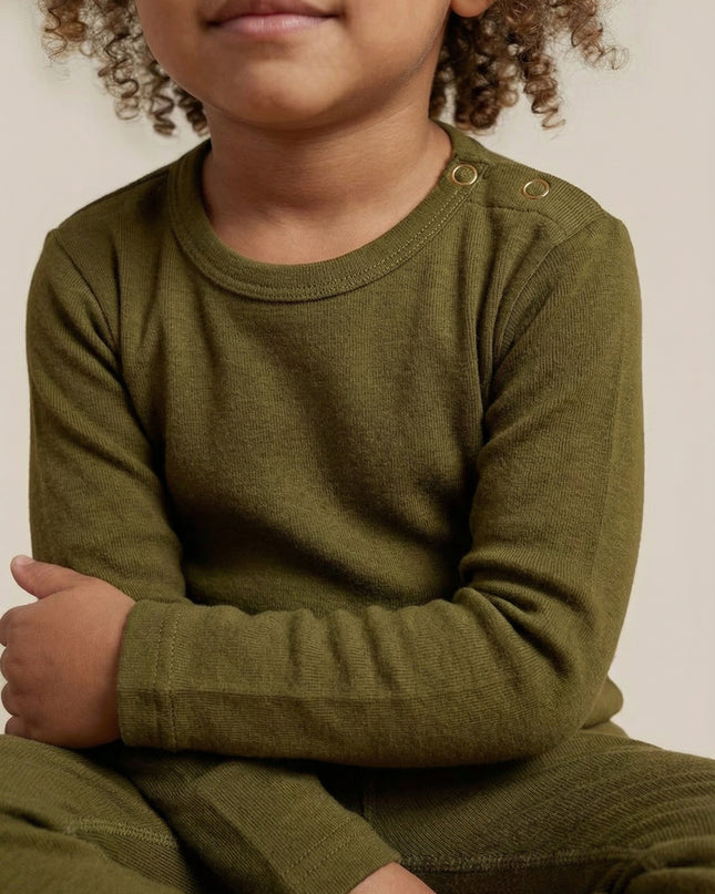 Wollpullover Baby Kinder - Merinowolle - Tannengrün