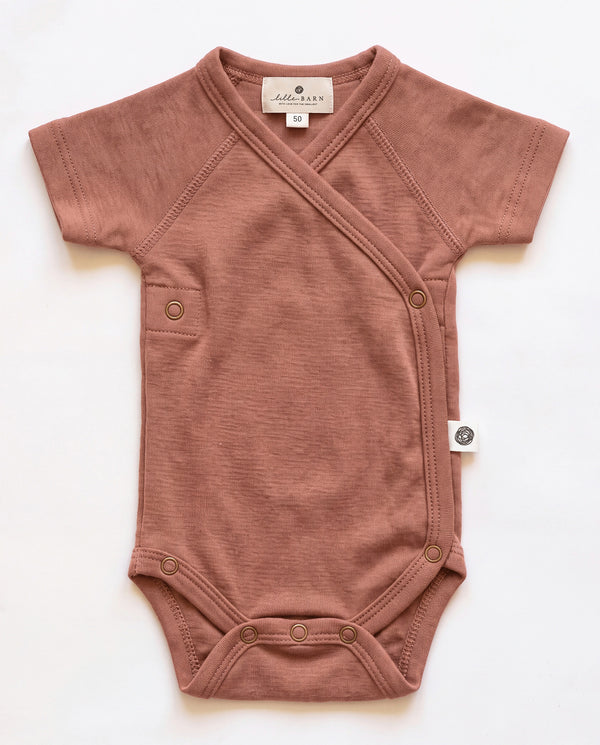 Wollen Overslagromper korte mouw – Merinowol - Cedar Wood