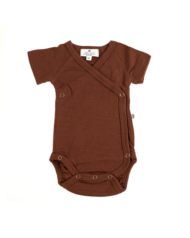 Wollen Overslagromper korte mouw – Merinowol - Chocolate Fondant