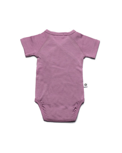 Short sleeve woolen wrap romper – merino wool