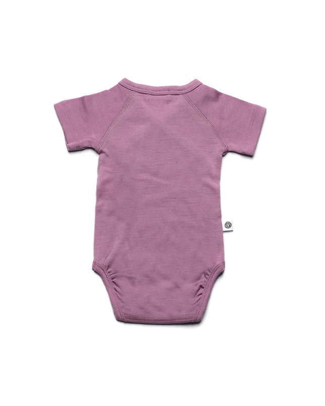 Wollen Overslagromper korte mouw – Merinowol - Lavender Mist