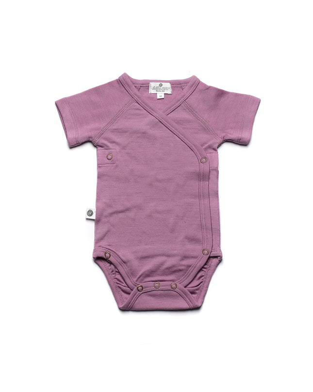 Wollen Overslagromper korte mouw – Merinowol - Lavender Mist