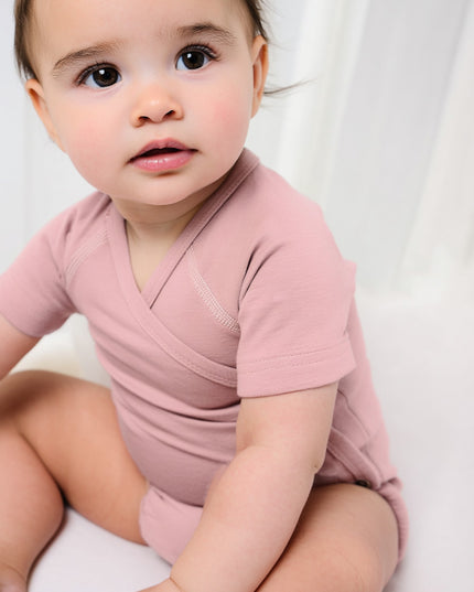 Short sleeve woolen wrap romper – merino wool