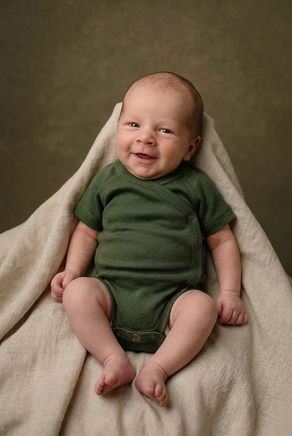 Wollen Overslagromper korte mouw – Merinowol - Rifle Green