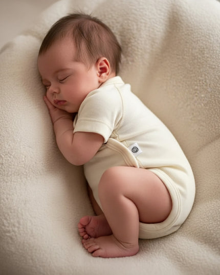 Wollen Overslagromper korte mouw – Merinowol - Naturel