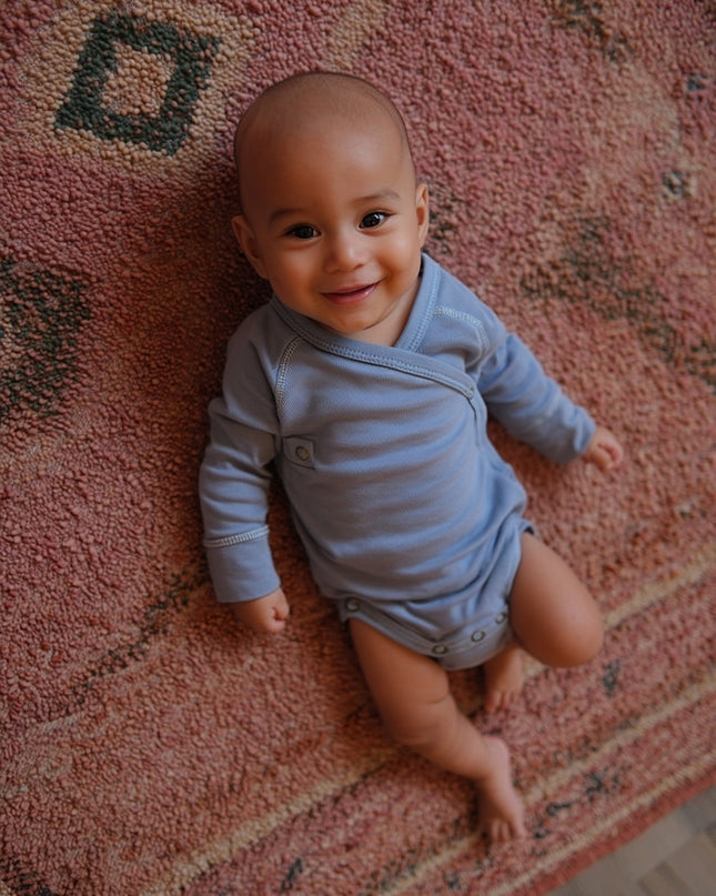 Wollen Overslagromper lange mouw – Merinowol - Blue Fog