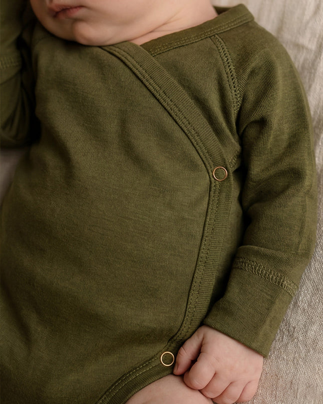 Wollen Overslagromper lange mouw – Merinowol – Fir Green