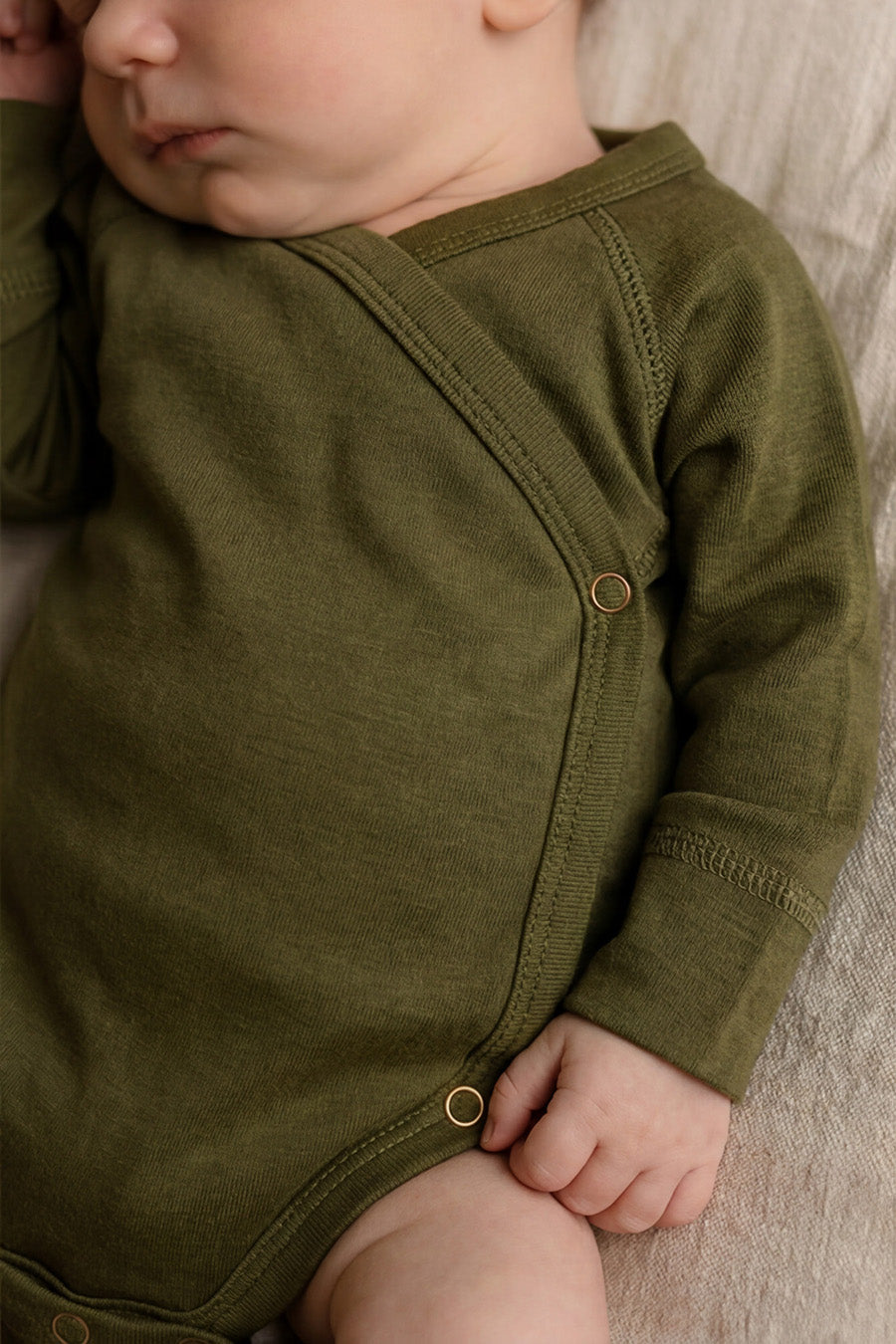 Wollen Overslagromper lange mouw – Merinowol – Fir Green
