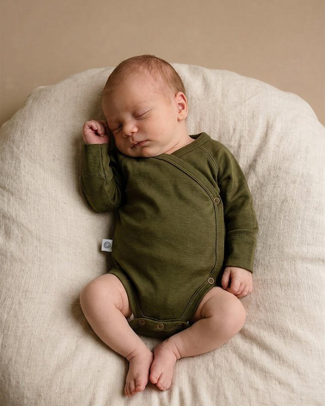 Wollen Overslagromper lange mouw – Merinowol – Fir Green
