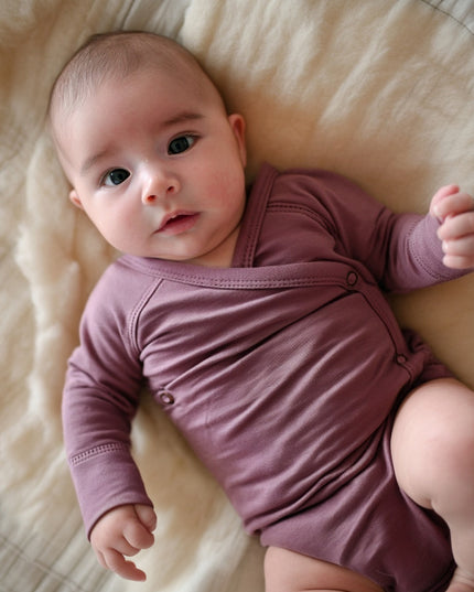 Wollen Overslagromper lange mouw – Merinowol – Lavender Mist