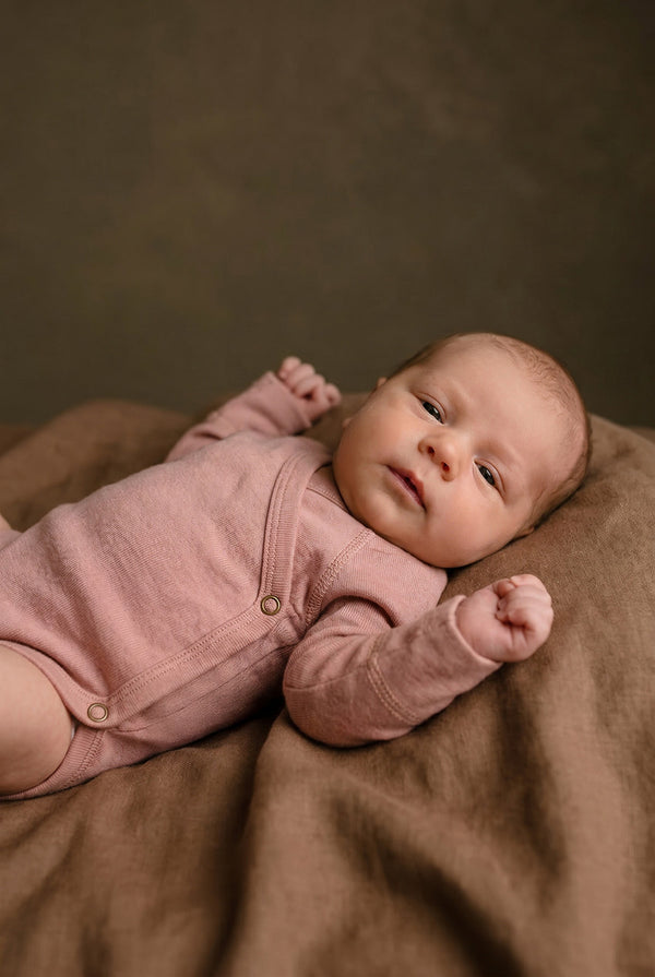 Wollen Overslagromper lange mouw – Merinowol - Misty Rose