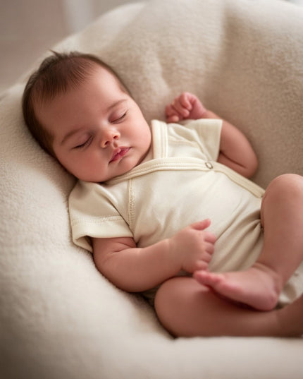 Wollen Overslagromper korte mouw – Merinowol - Naturel