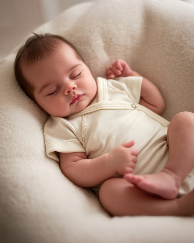 Wollen Overslagromper korte mouw – Merinowol - Naturel