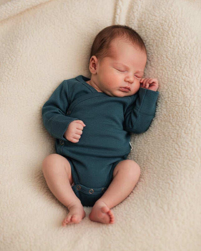 Wollen Overslagromper lange mouw – Merinowol – Orion Blue