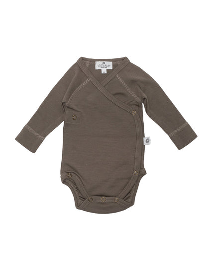 Wollen Overslagromper lange mouw – Merinowol – Walnut