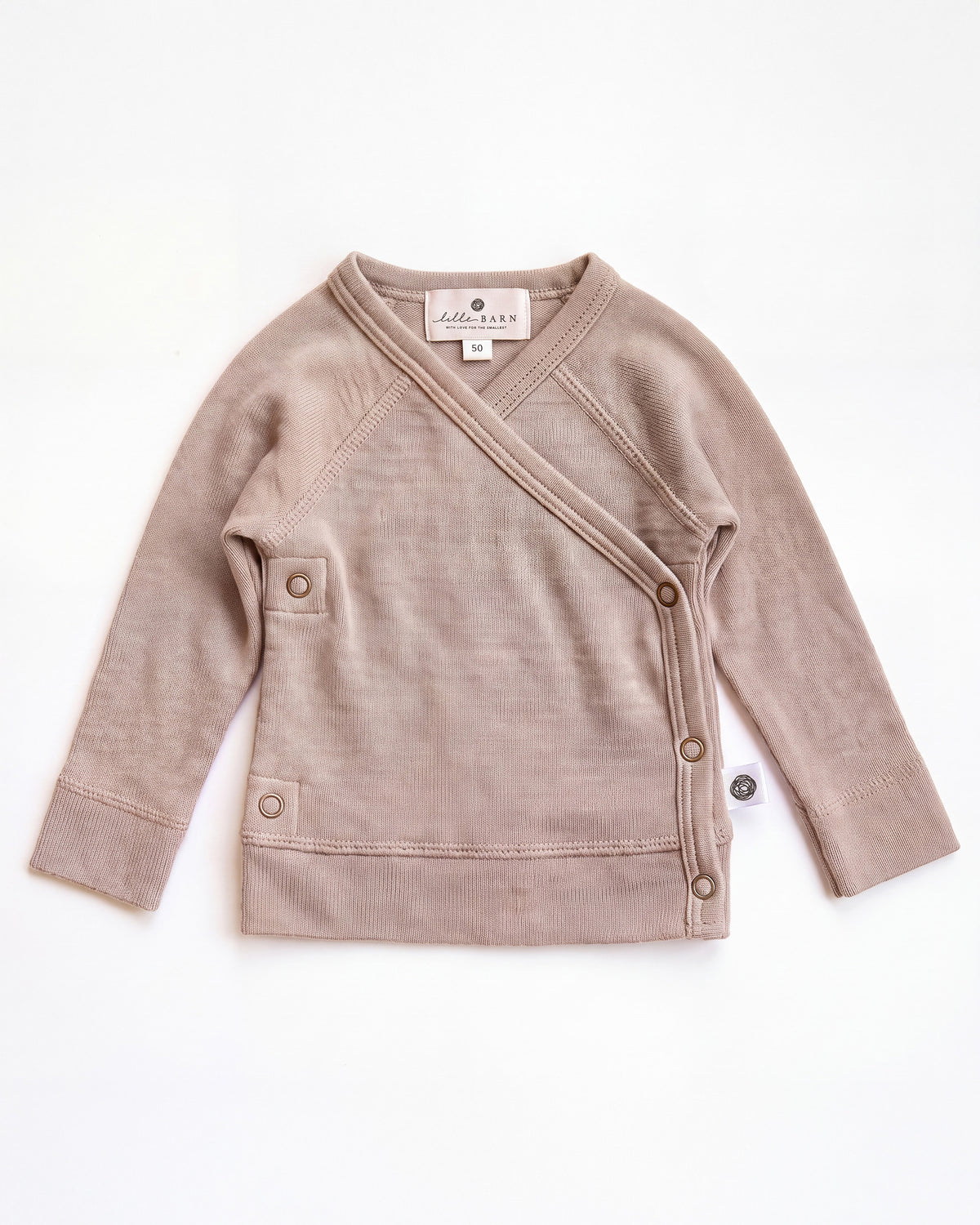 Baby wollen overslagtrui – Merinowol - Oxford Tan
