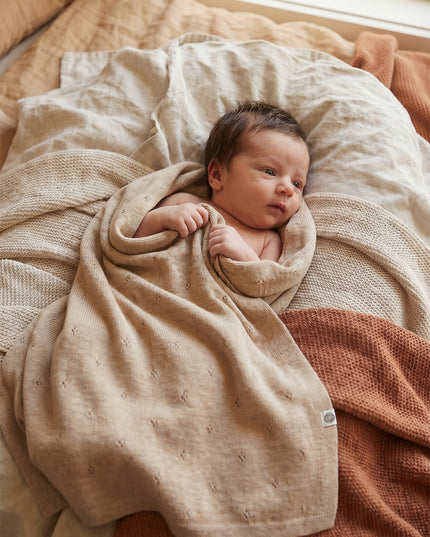 Wool Baby Blanket / Children's Blanket / Wrap Blanket - Pointelle Knitted - Merino Wool - Garlic
