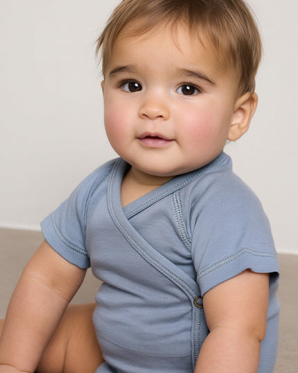 Wollen Overslagromper korte mouw – Merinowol - Blue Fog