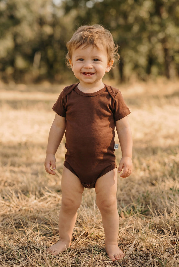 Wollen Romper korte mouwen – Merinowol - Cinnamon