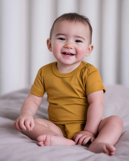 Wollen Romper korte mouw – Merinowol - Harvest Gold