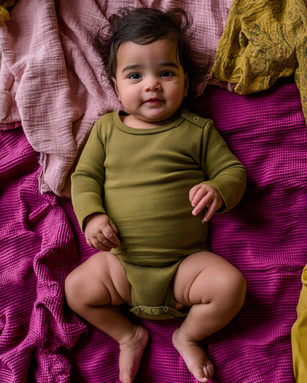 Wollen Romper lange mouwen - Merinowol - Fir Green