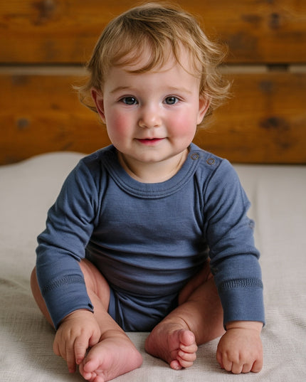 Wollen Romper lange mouw – Merinowol - Vintage Indigo