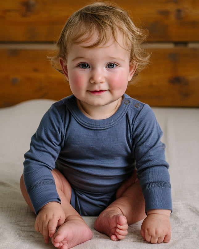 Wollen Romper lange mouw – Merinowol - Vintage Indigo