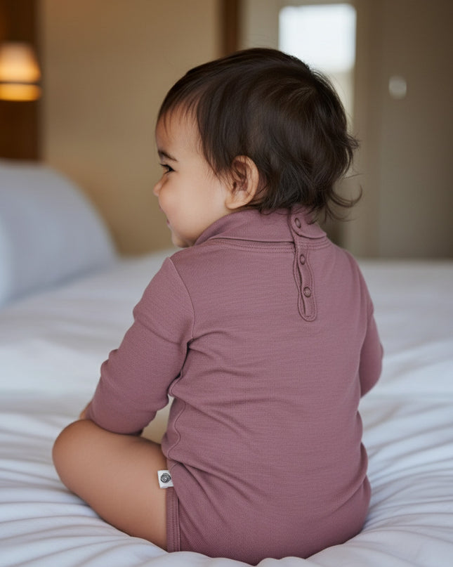 Wollen romper lange mouwen met col - Merinowol - Lavender Mist