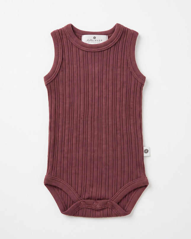 Wollen romper zonder mouwen rib - merinowol - Rose Brown