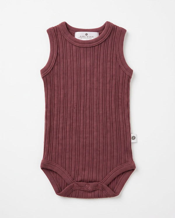 Wollen romper zonder mouwen rib - merinowol - Rose Brown