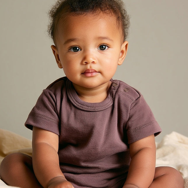 Wollen Romper korte mouw – Merinowol - Twilight Mauve