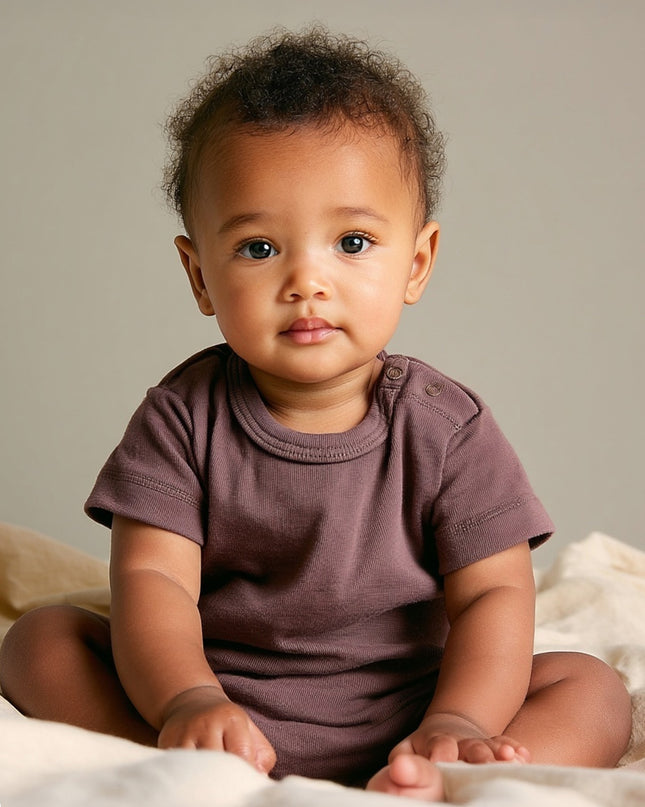 Wollen Romper korte mouw – Merinowol - Twilight Mauve