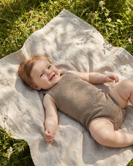 Wool pointelle romper with straps - merino wool - Funghi