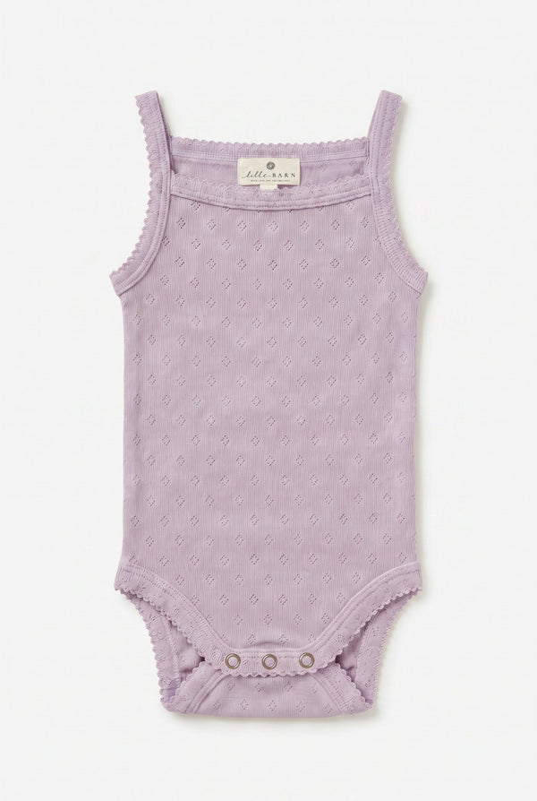 Wollen romper pointelle met bandjes - merinowol - Lavender Frost