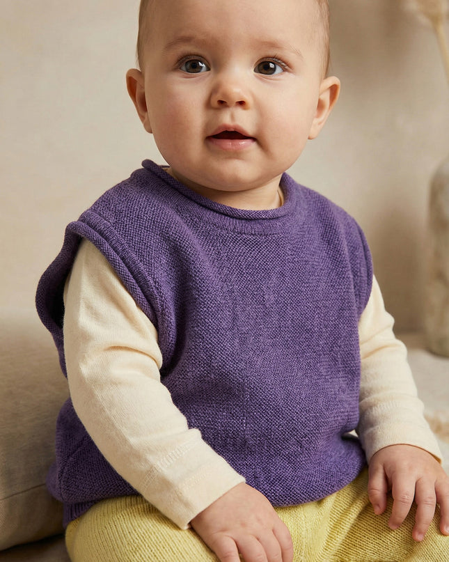 Merinowol gebreide baby spencer - Violet