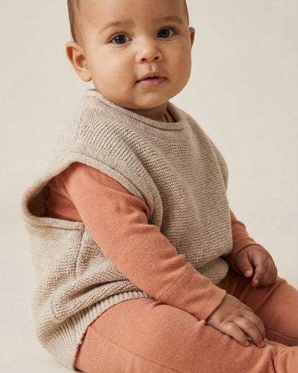 Merinowol gebreide baby spencer - Garlic