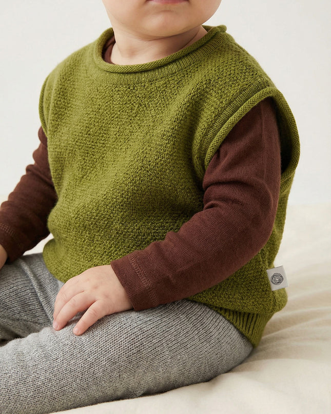 Merinowol gebreide baby spencer - Pickle