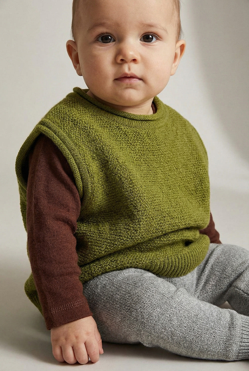 Merinowol gebreide baby spencer - Pickle