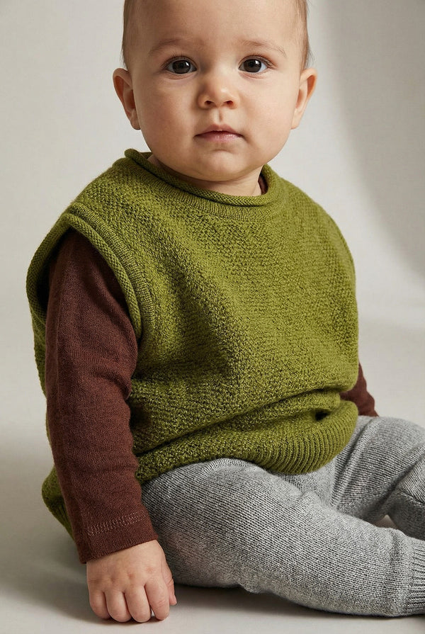 Merinowol gebreide baby spencer - Pickle