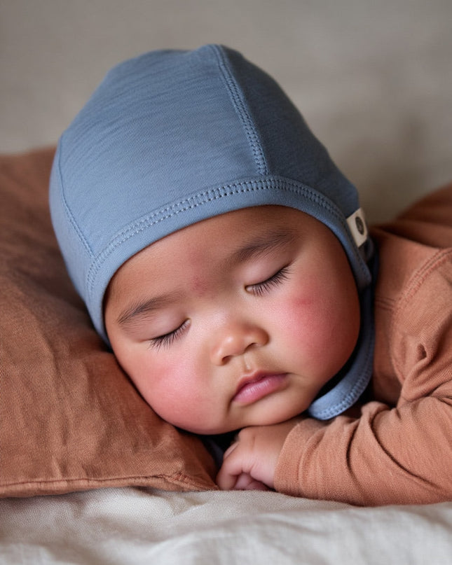 Baby wollen strikmuts – Merinowol - Blue Fog