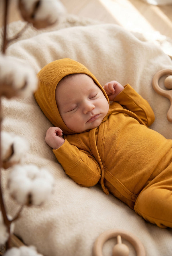 Baby wollen strikmuts – Merinowol - Harvest Gold