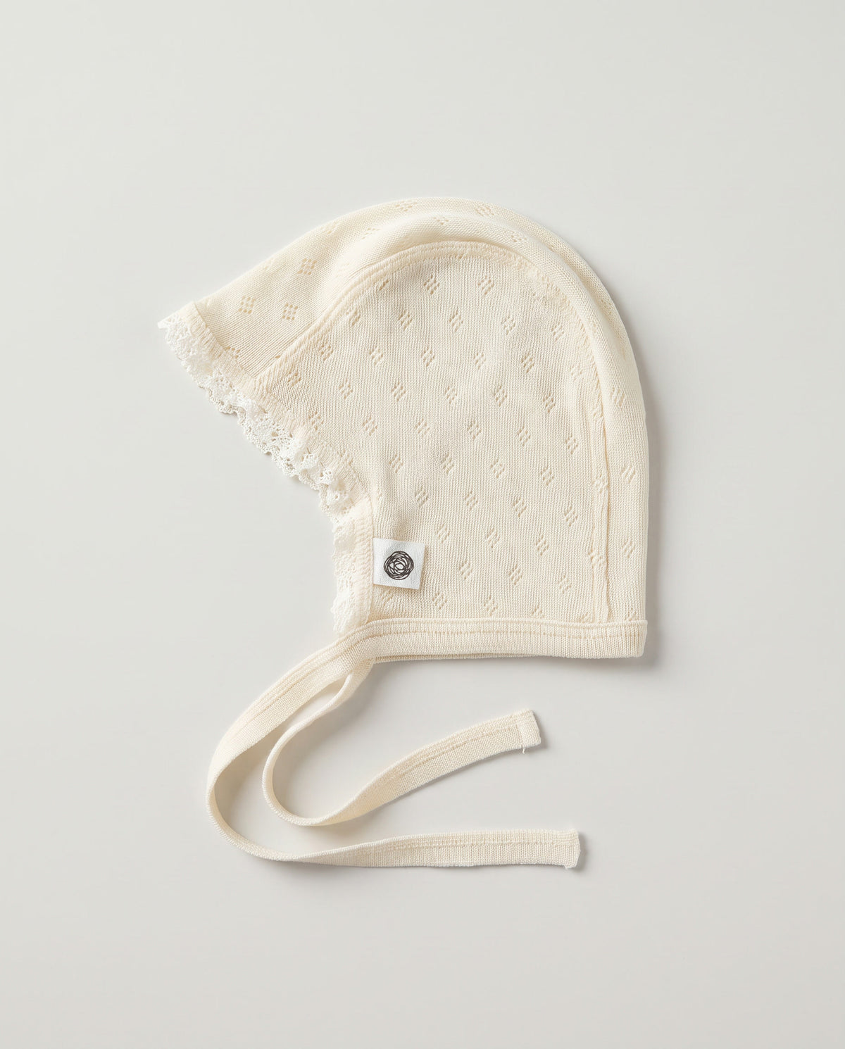 Wool bow bonnet in pointelle - merino wool - Naturel