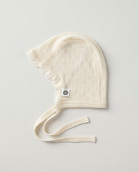Wool bow bonnet in pointelle - merino wool - Naturel – image 2
