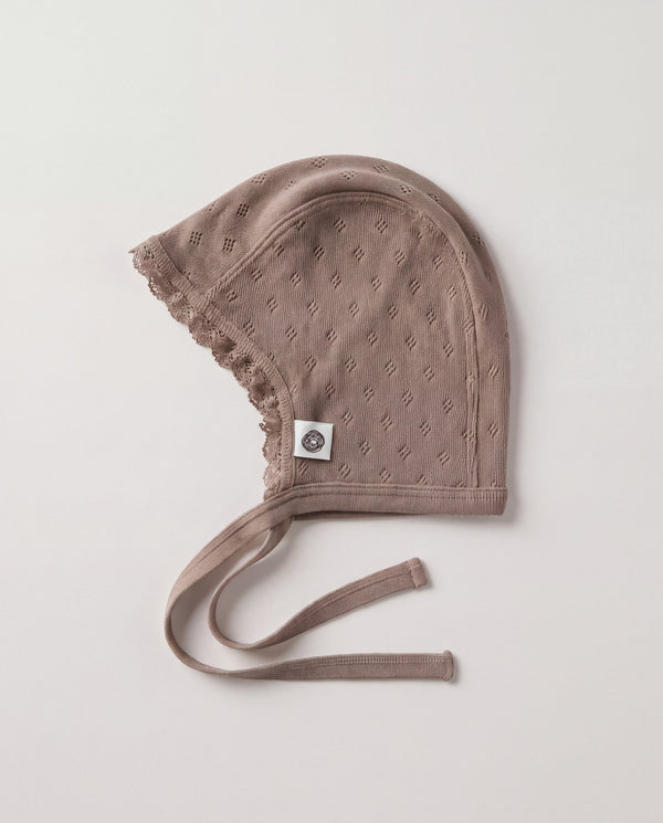 Wool bow bonnet in pointelle - merino wool - Funghi