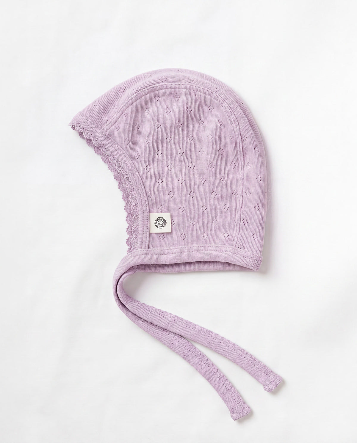Bonnet en laine à nœud en pointelle - laine mérinos - Lavender Frost