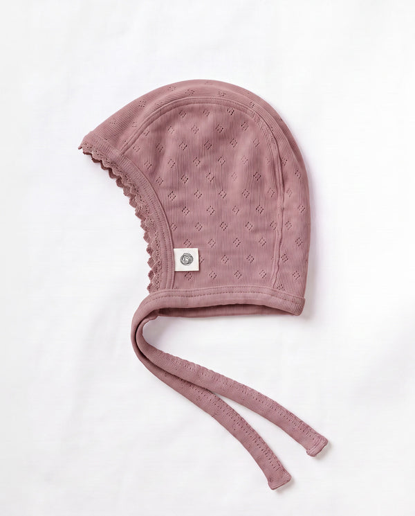 Wollen strikmutsje pointelle - merinowol - Rose Brown