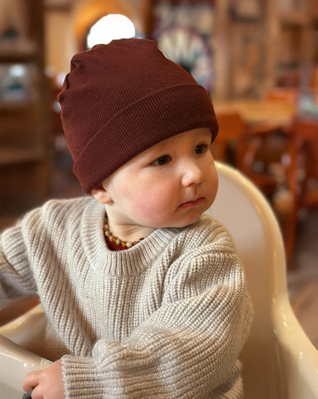 Gebreid Wollen Babytruitje - Merinowol - Garlic